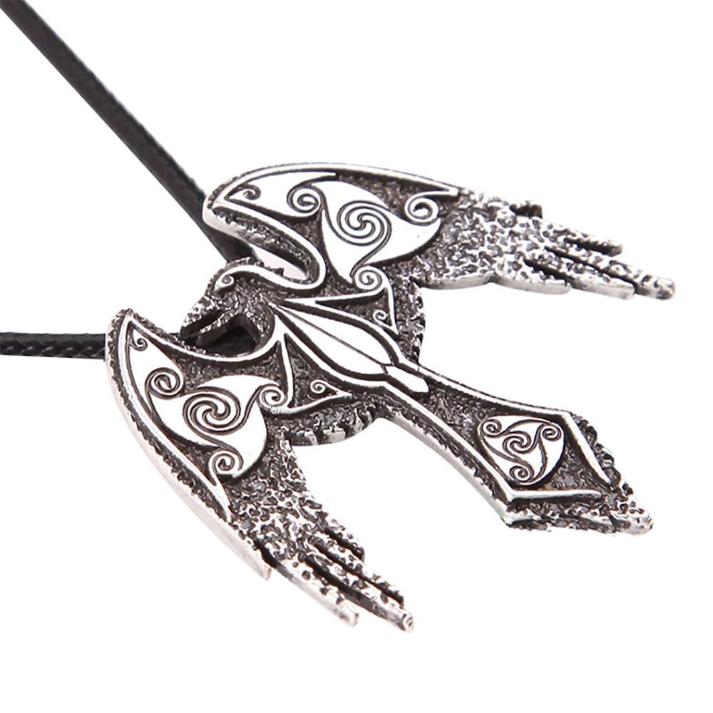 Collana Con Ascia E Corvi Viking - Ciondolo In Acciaio Inossidabile, Doppio Colore, Amuleto Nordico Huginn E Muninn, Gioiello Uomo E Donna